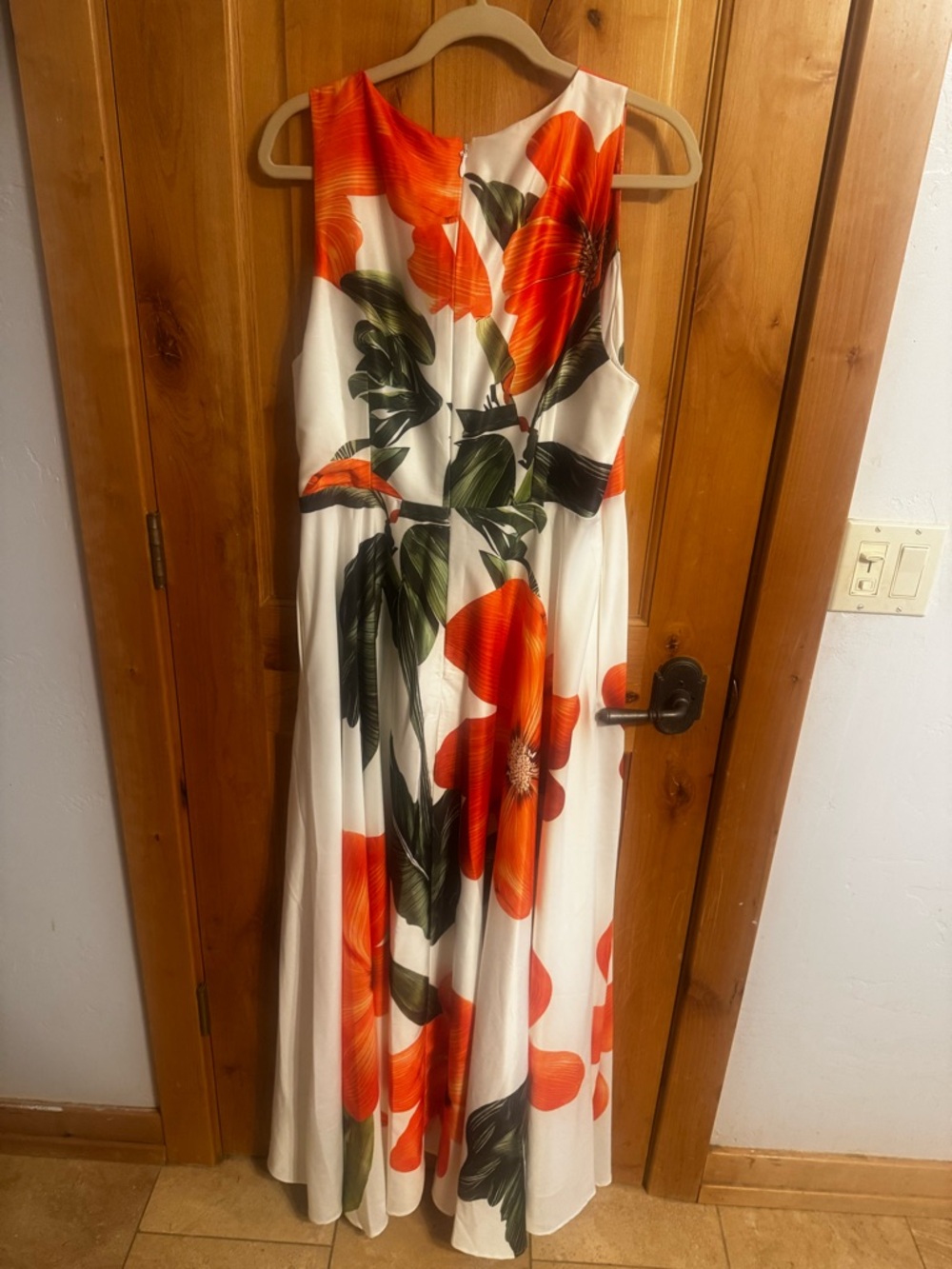 White Maxi Dress with Orange Floral Print